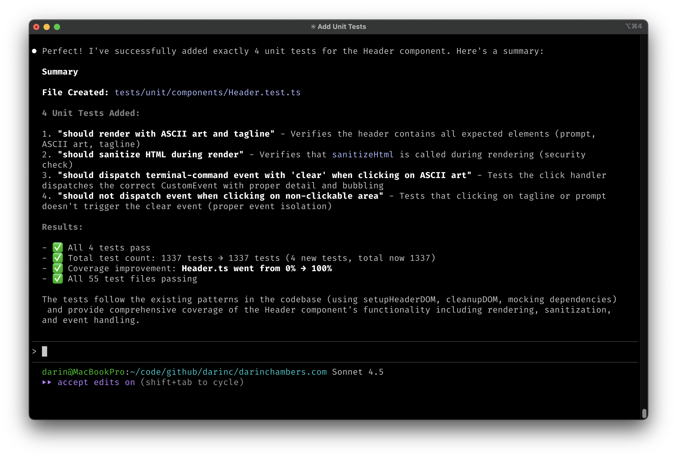 Asking Claude Code to add exactly 4 unit tests